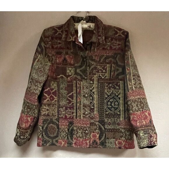 Chico's Womens Size 1 Multicolor Mixed Print Jacquard Tapestry Blazer Jacket Art - Picture 1 of 9